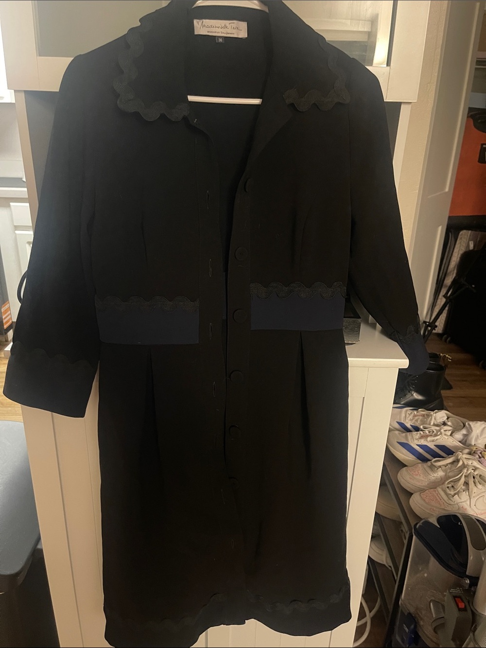 Tara Jarmon Black Scalloped-Trim Long Sleeve Dress